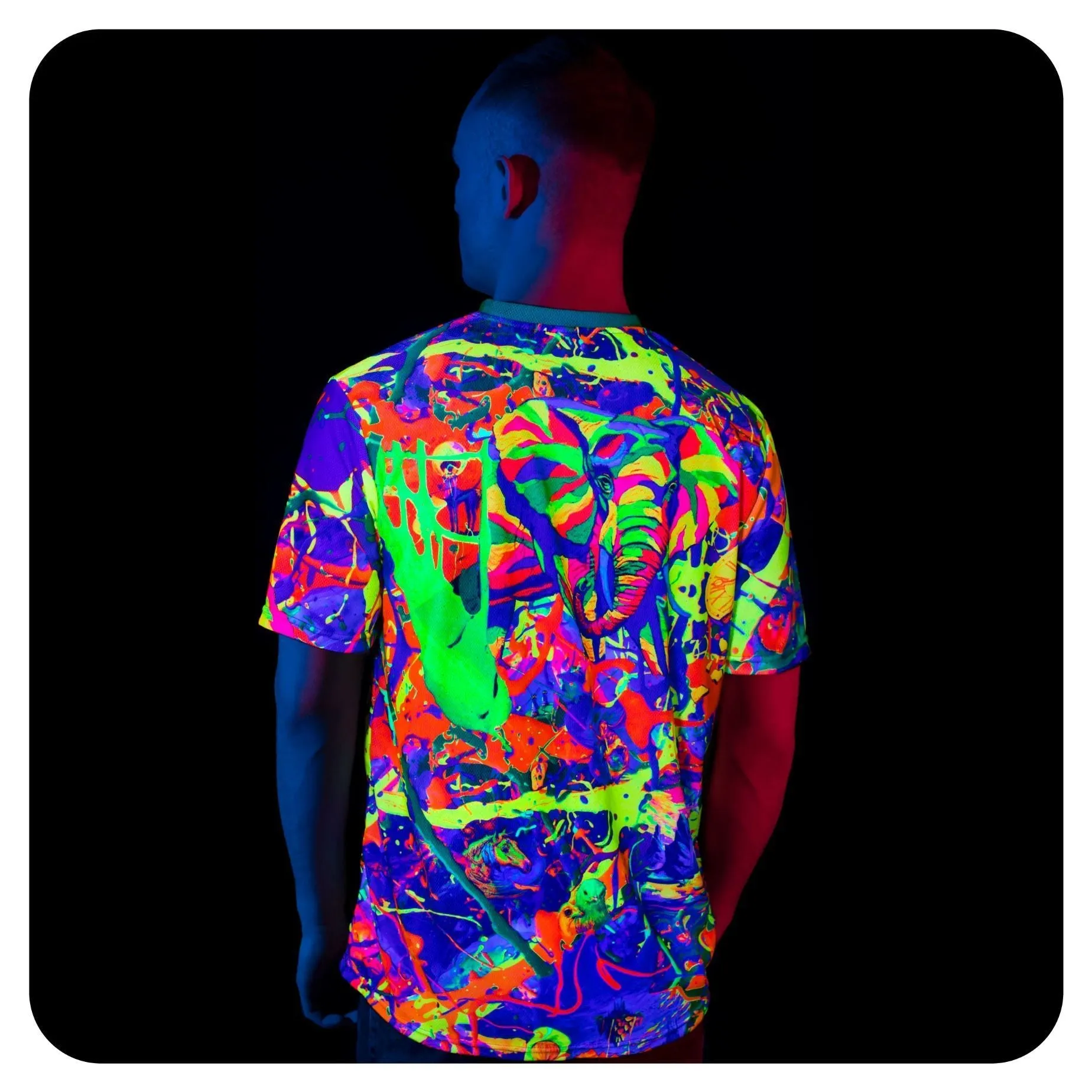 Animal TShirt Glow in UV Fluorescent Splash Elegant Elephant