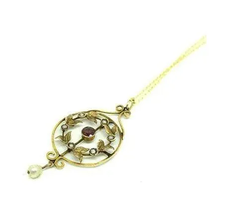 Antique Edwardian Amethyst 9ct Gold Lavalier Necklace