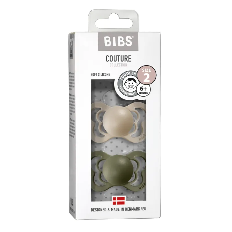 BIBS Couture Silicone Pacifier 2 Pack  - Vanilla/Olive