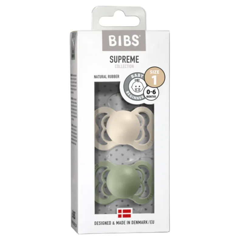 BIBS Supreme Latex Pacifier 2 Pack - Ivory/Sage