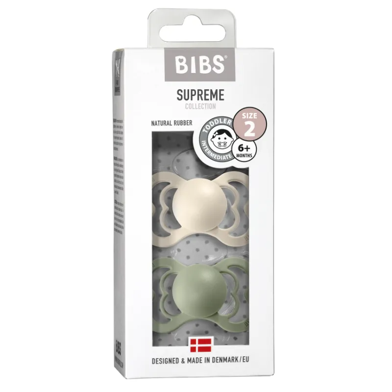 BIBS Supreme Latex Pacifier 2 Pack - Ivory/Sage