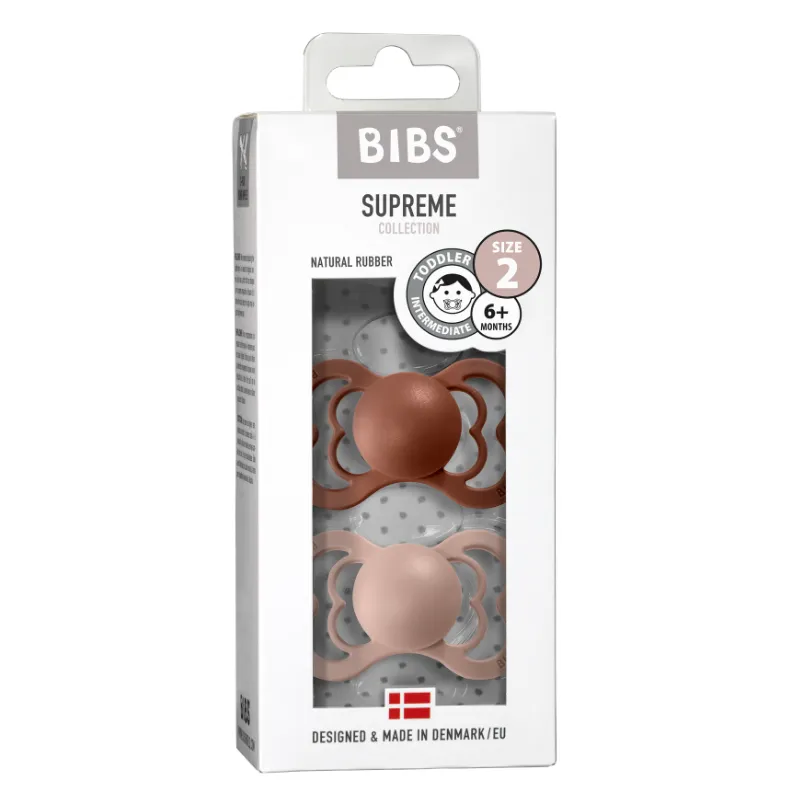 BIBS Supreme Latex Pacifier 2 Pack - Woodchuck/Blush