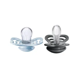 BIBS Supreme Silicone Pacifier 2 Pack - Iron/Baby Blue