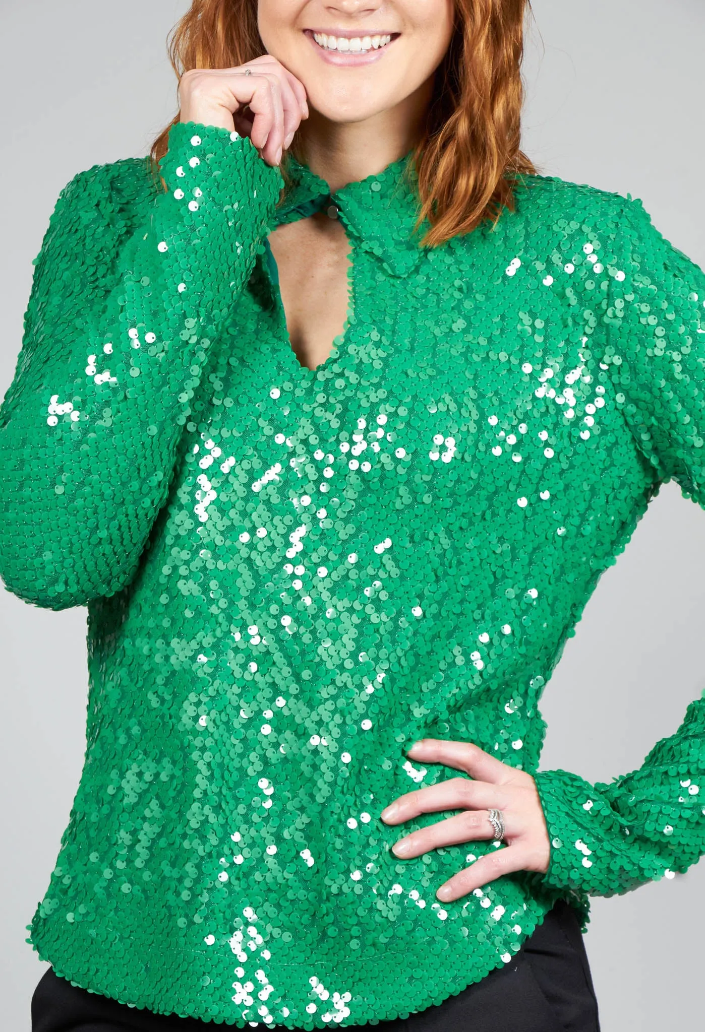 Blouse with Sequin Detail in Green