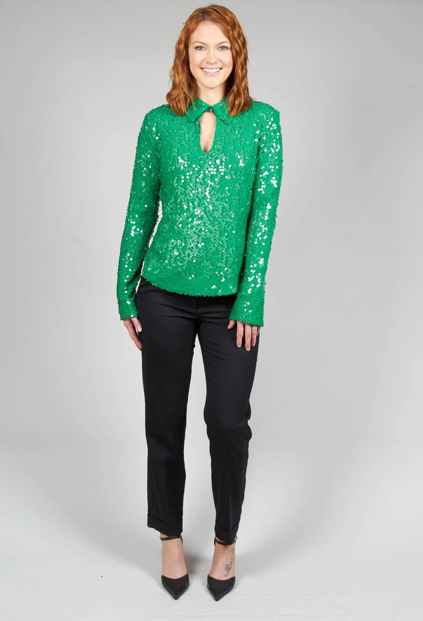 Blouse with Sequin Detail in Green