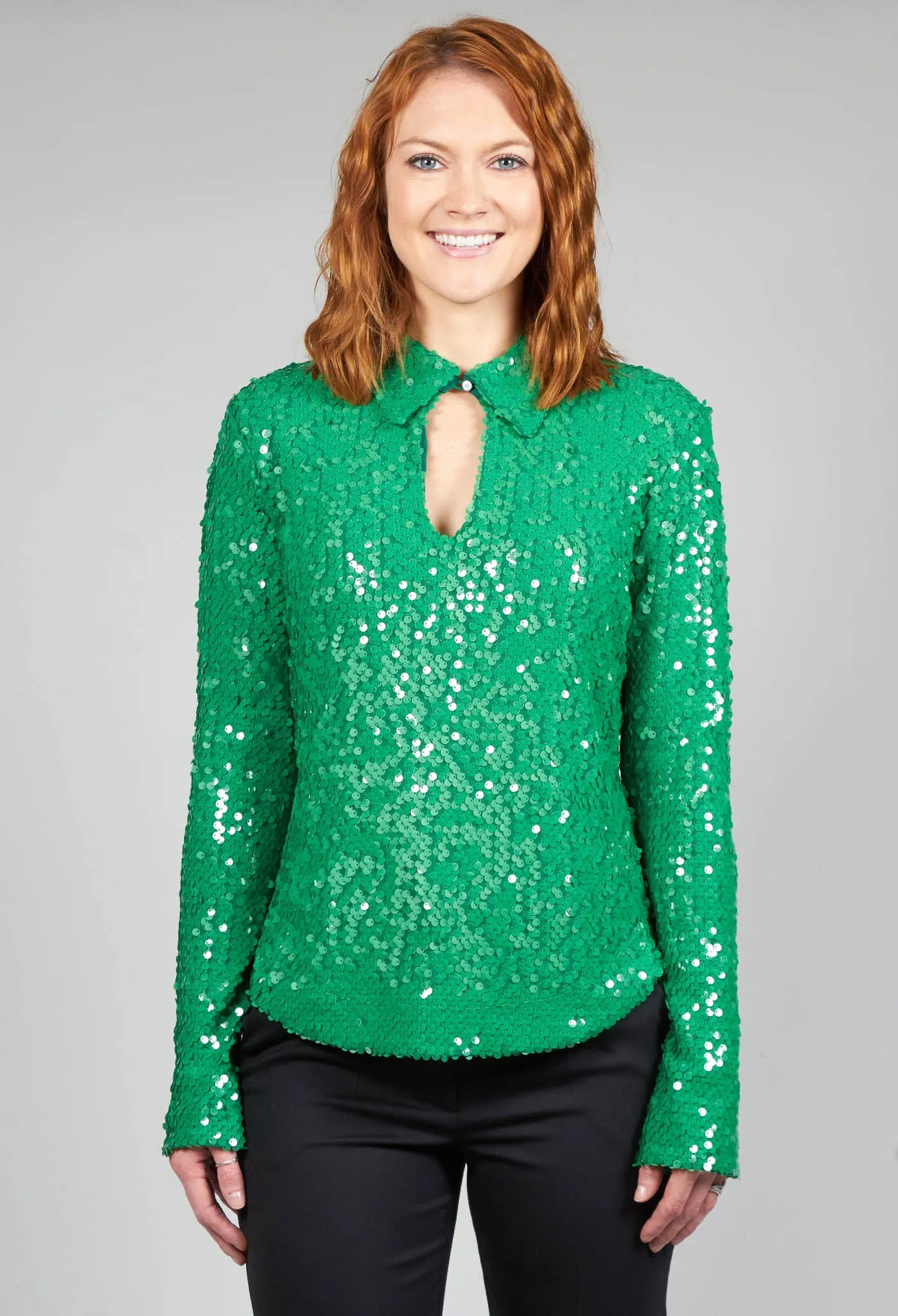 Blouse with Sequin Detail in Green