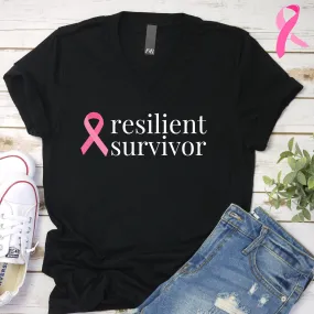 Breast Cancer resilient survivor Ribbon V-Neck T-Shirt