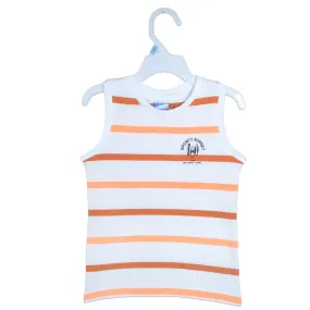 C1541 BNG Sporty Sunset Cut Lable Wite with Orange Stripes Sando T-Shirt