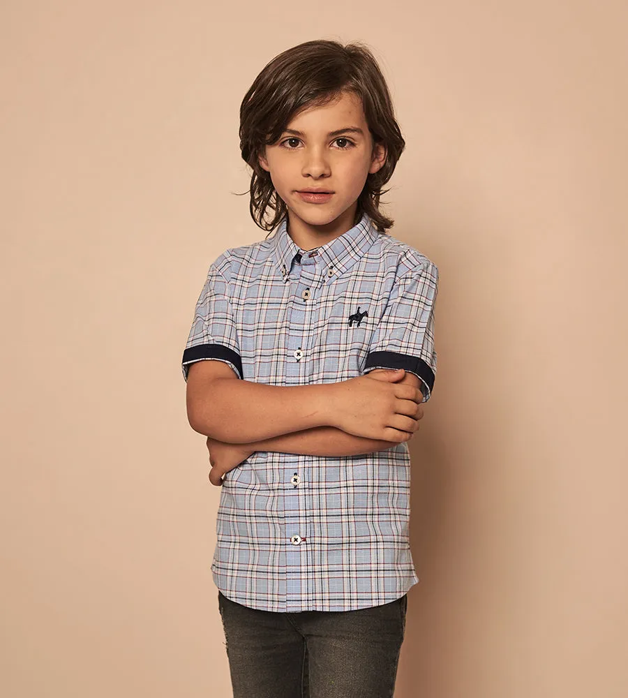 Camisa Cuadros Azul Claro M/C Para Niño Ref. 203011223