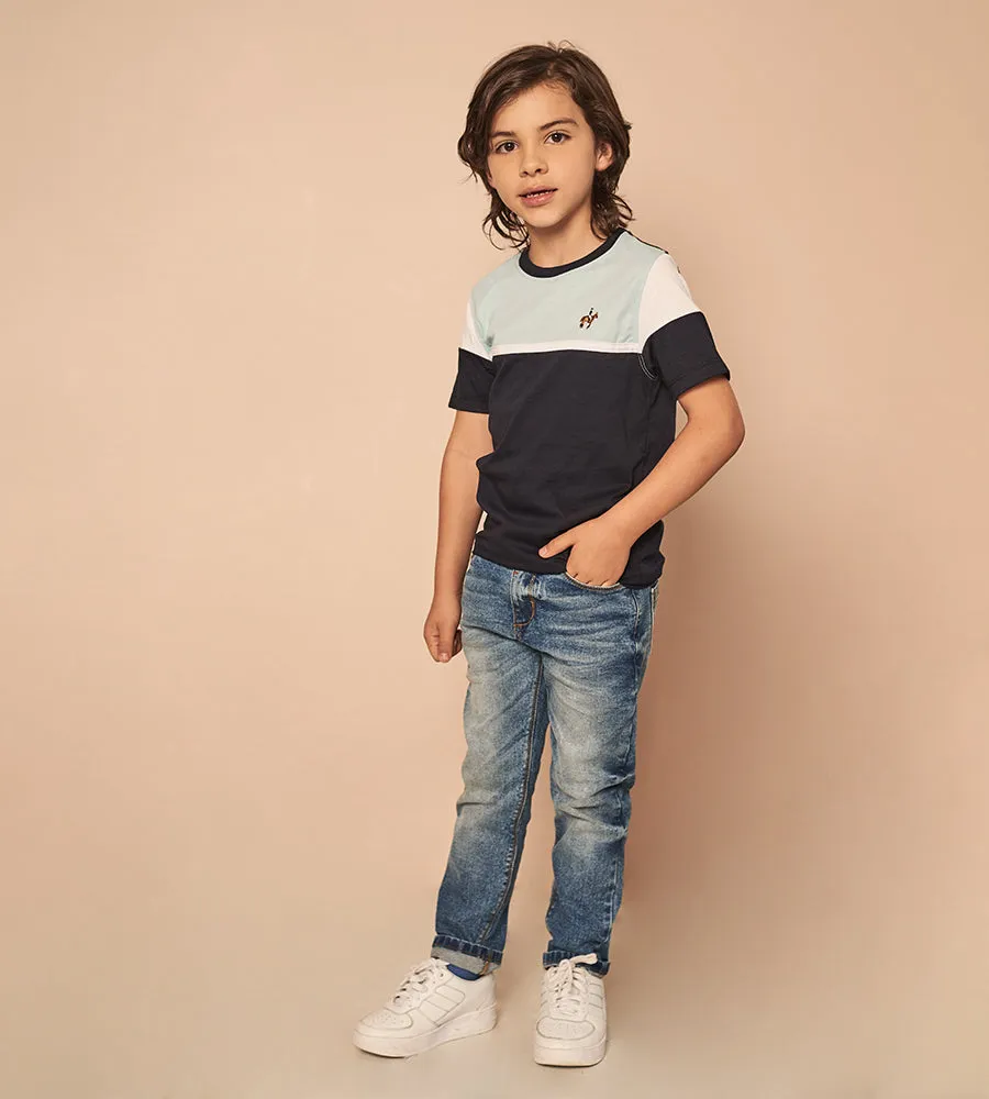 Camiseta Bloques Azul Navy Para Niño Ref. 249011123