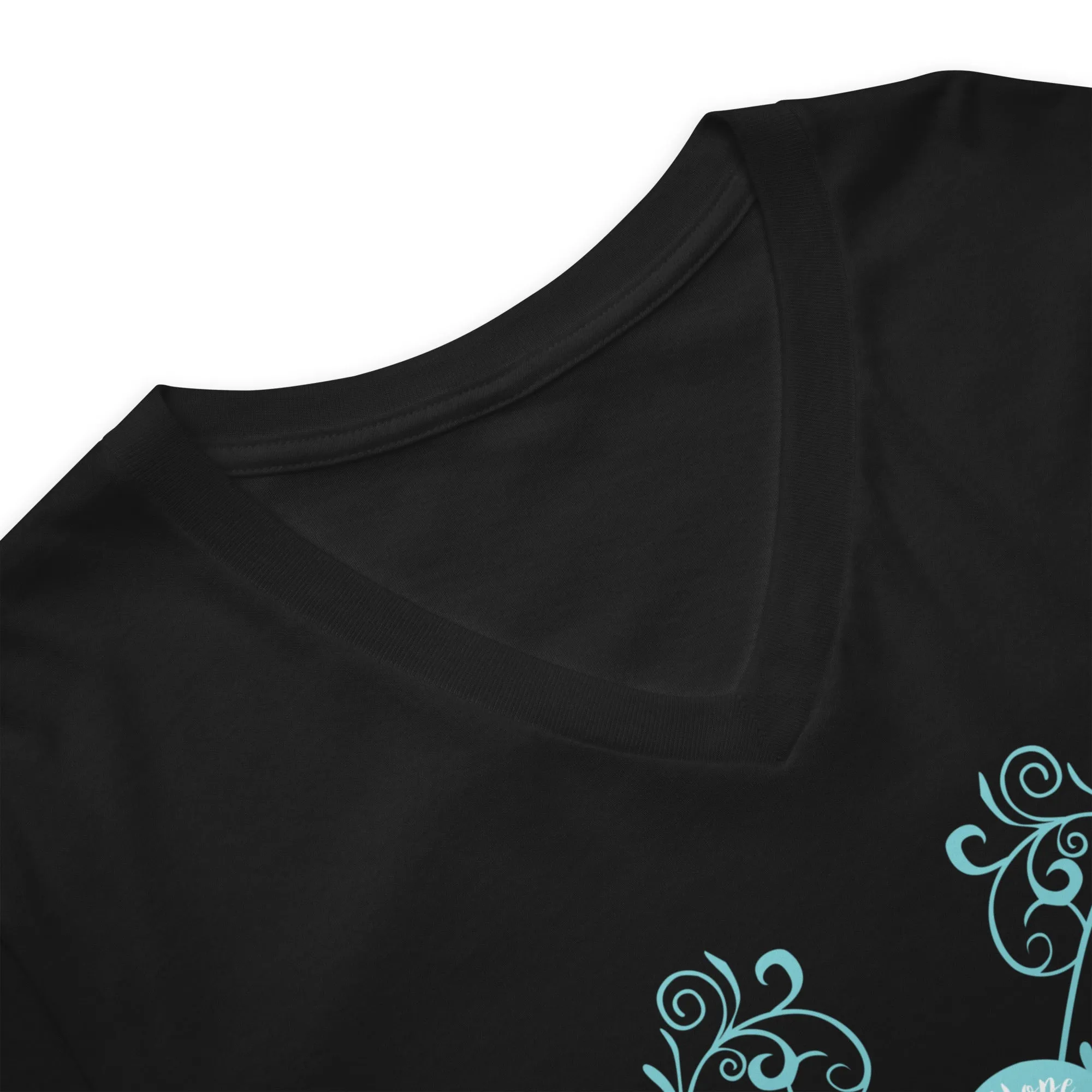 Cervical Cancer Awareness Filigree Butterfly V-Neck T-Shirt