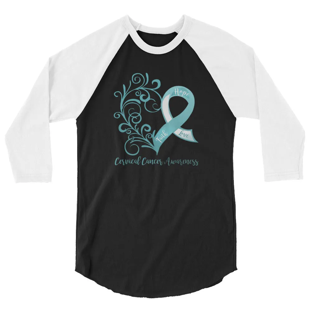 Cervical Cancer Awareness Heart 3/4 Sleeve Raglan Shirt