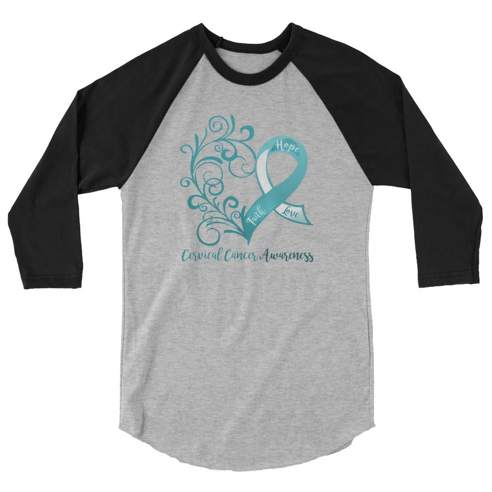 Cervical Cancer Awareness Heart 3/4 Sleeve Raglan Shirt