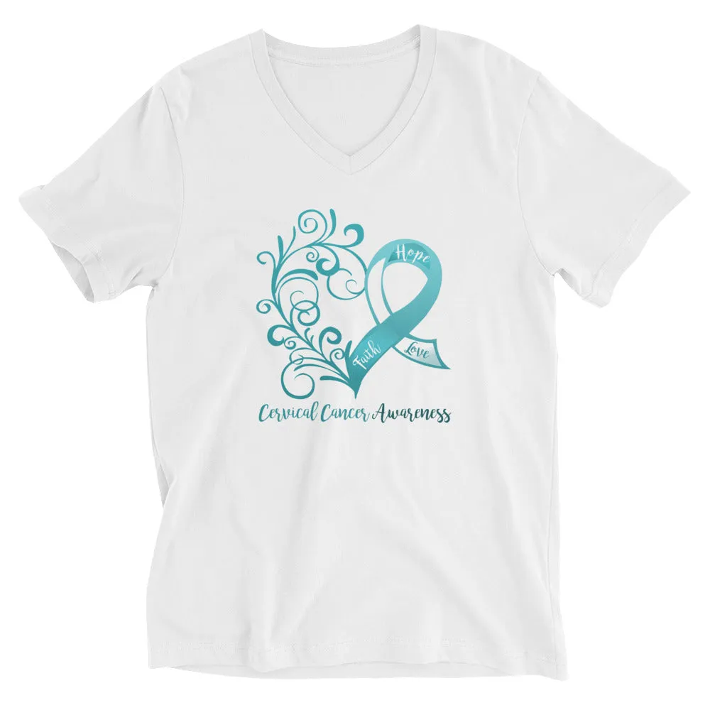 Cervical Cancer Awareness Heart V-Neck T-Shirt