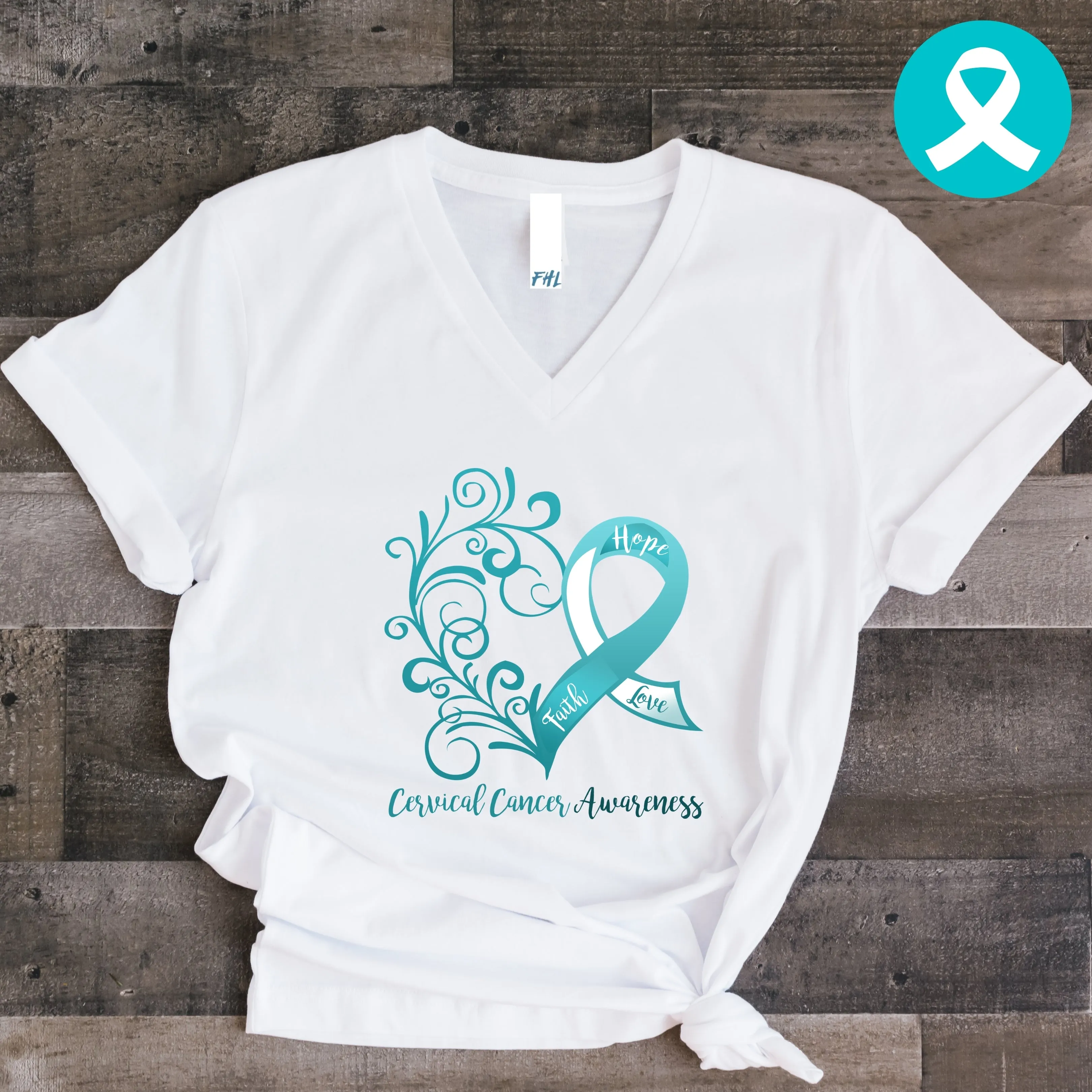 Cervical Cancer Awareness Heart V-Neck T-Shirt