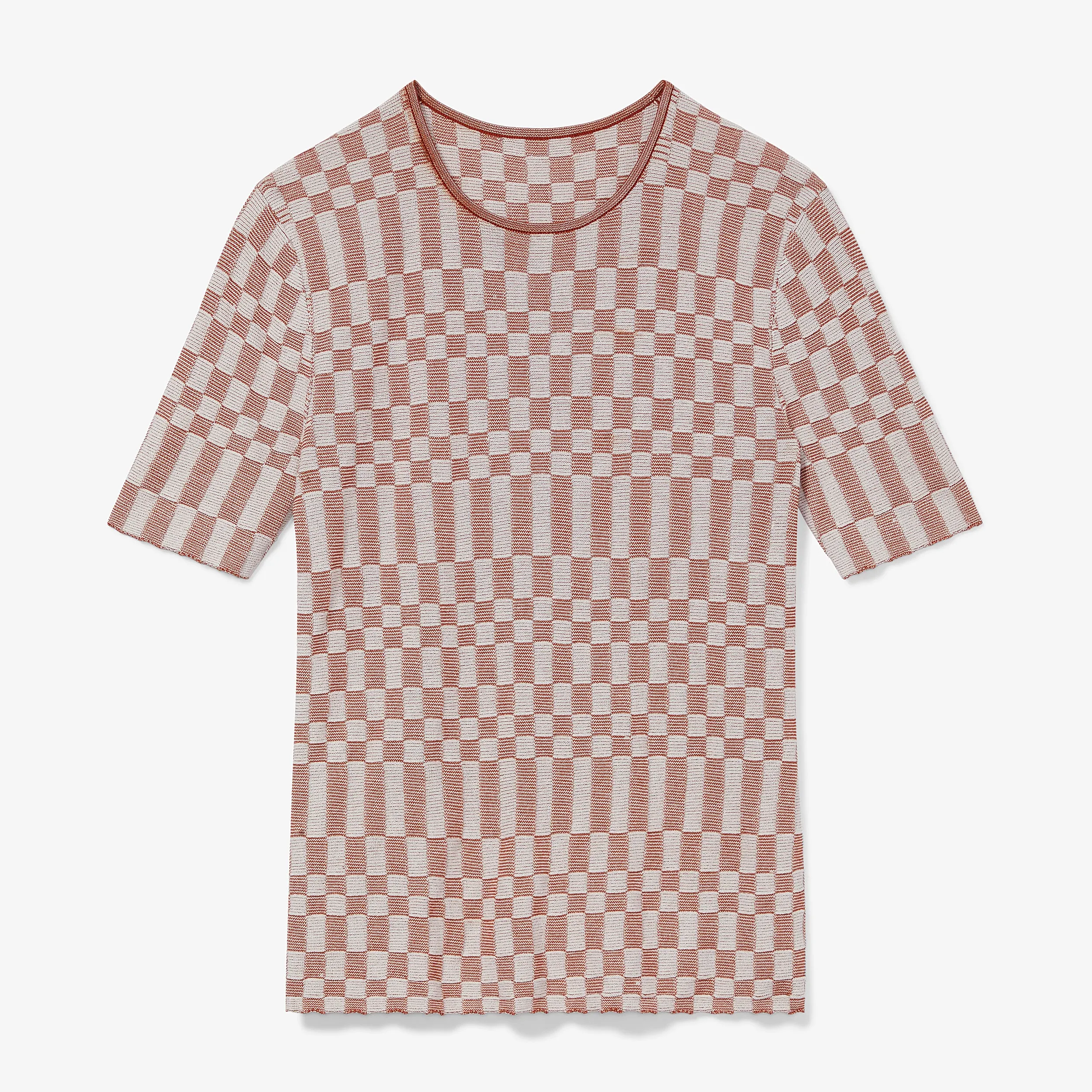 Charli Top - Checkered Knit :: Red Clay / Natural