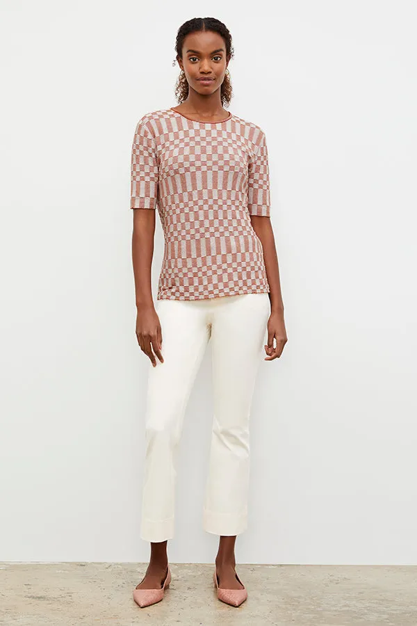 Charli Top - Checkered Knit :: Red Clay / Natural