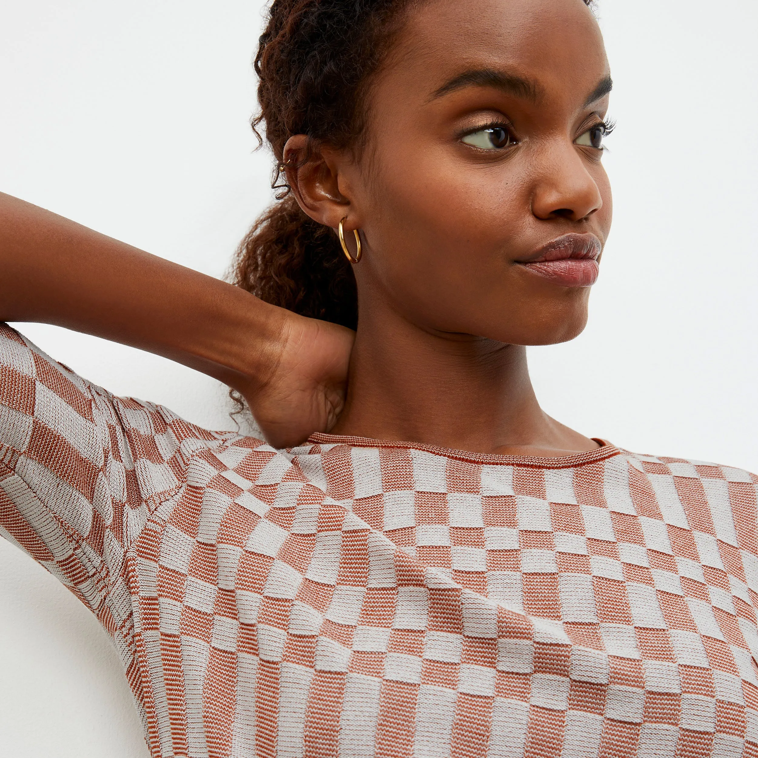 Charli Top - Checkered Knit :: Red Clay / Natural