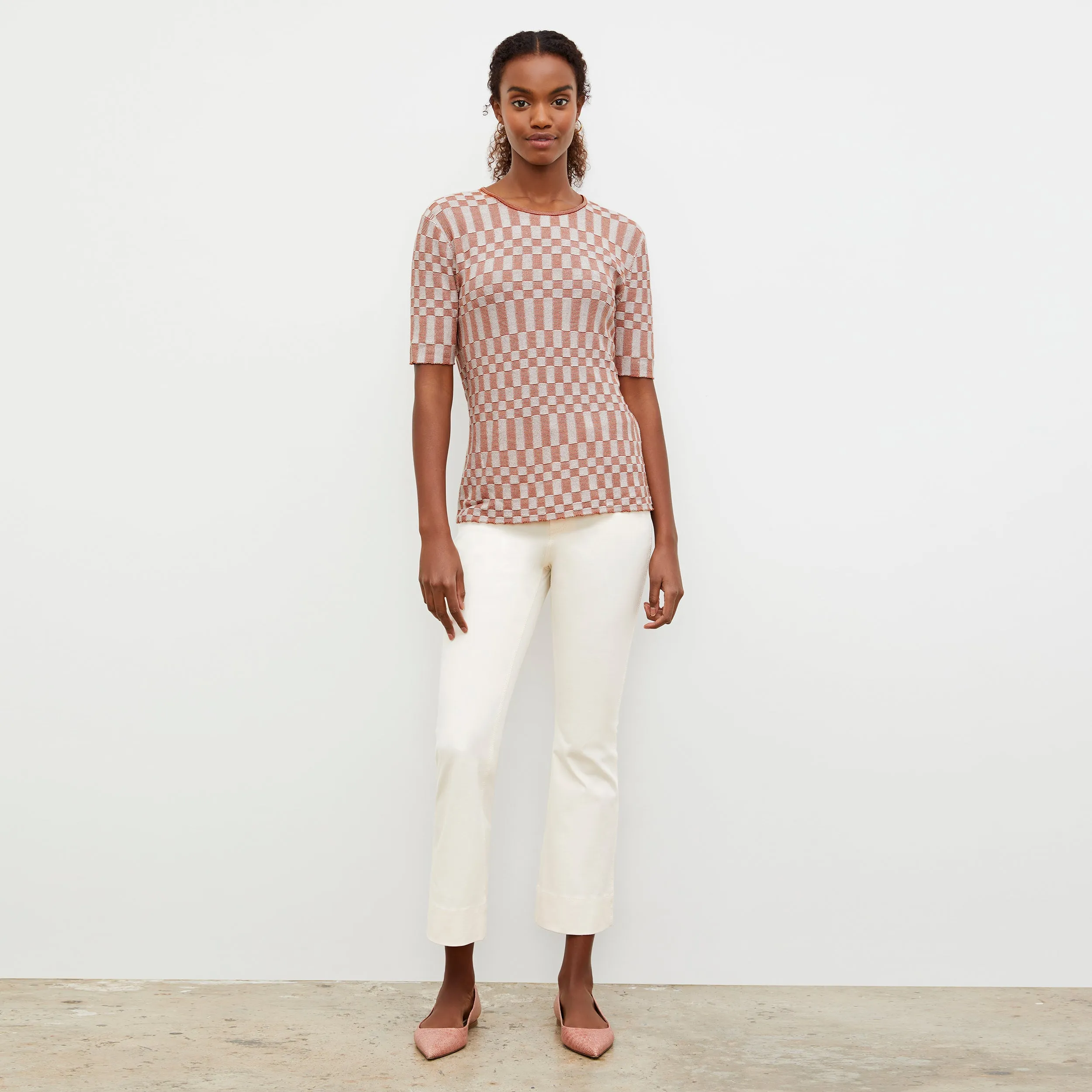 Charli Top - Checkered Knit :: Red Clay / Natural