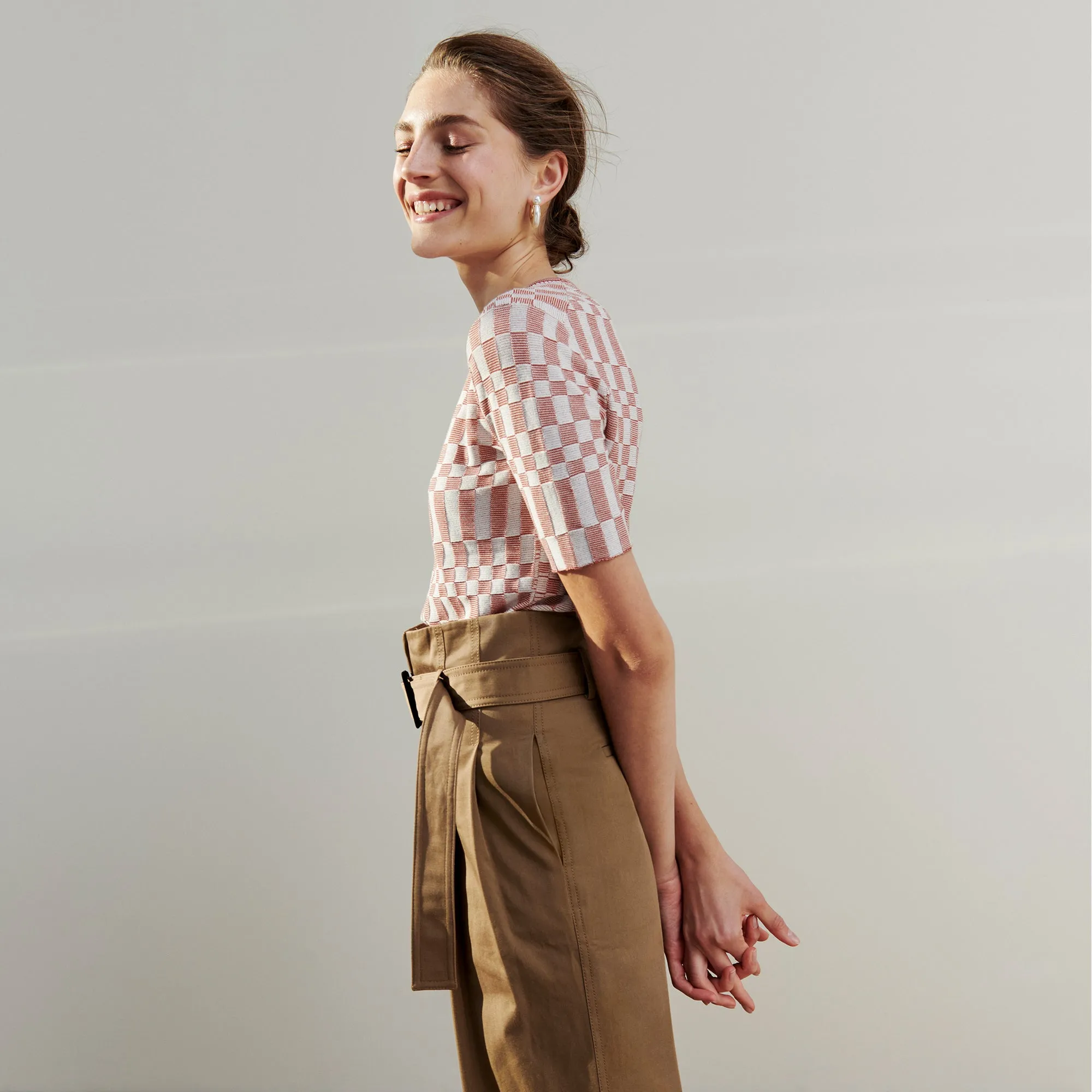 Charli Top - Checkered Knit :: Red Clay / Natural