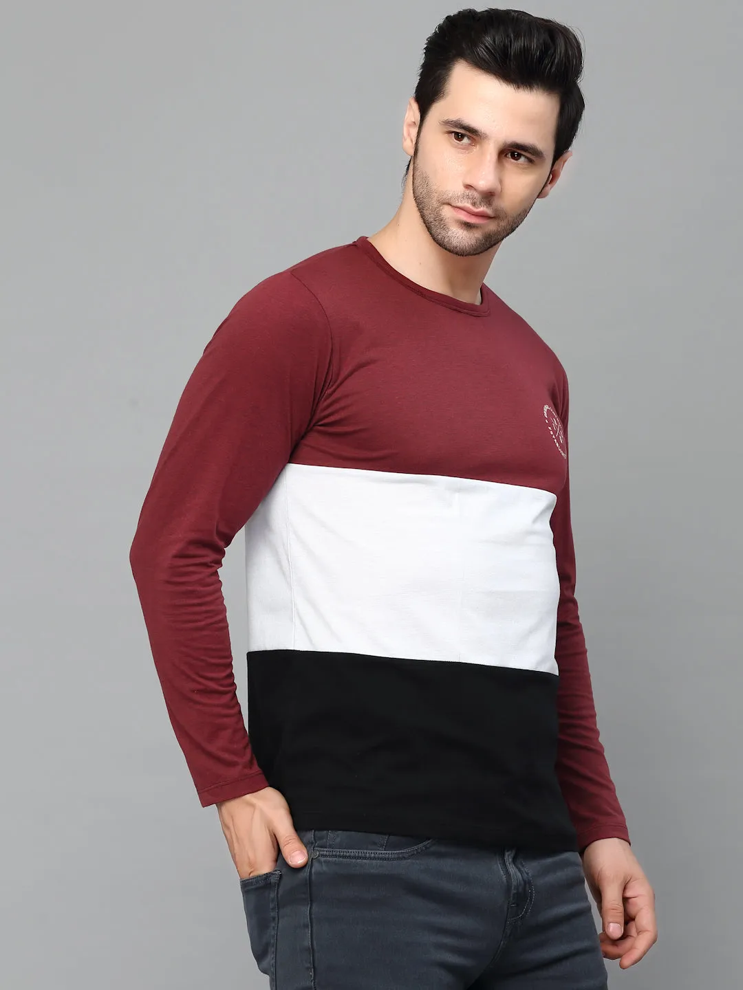 Color Block Round Neck Full Sleeve T-Shirt