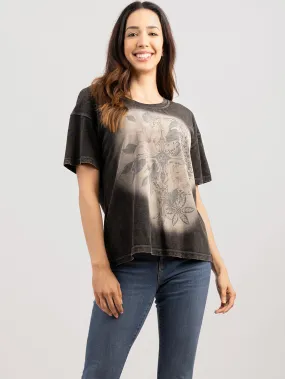 Delila Women's Washed Floral Cross Tee