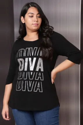 Diva Black Printed Party Tshirt