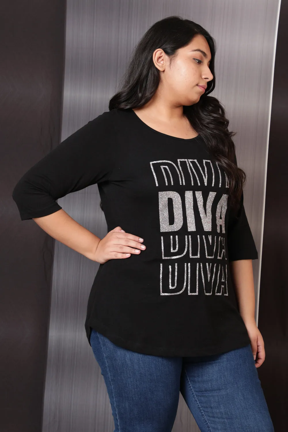 Diva Black Printed Party Tshirt