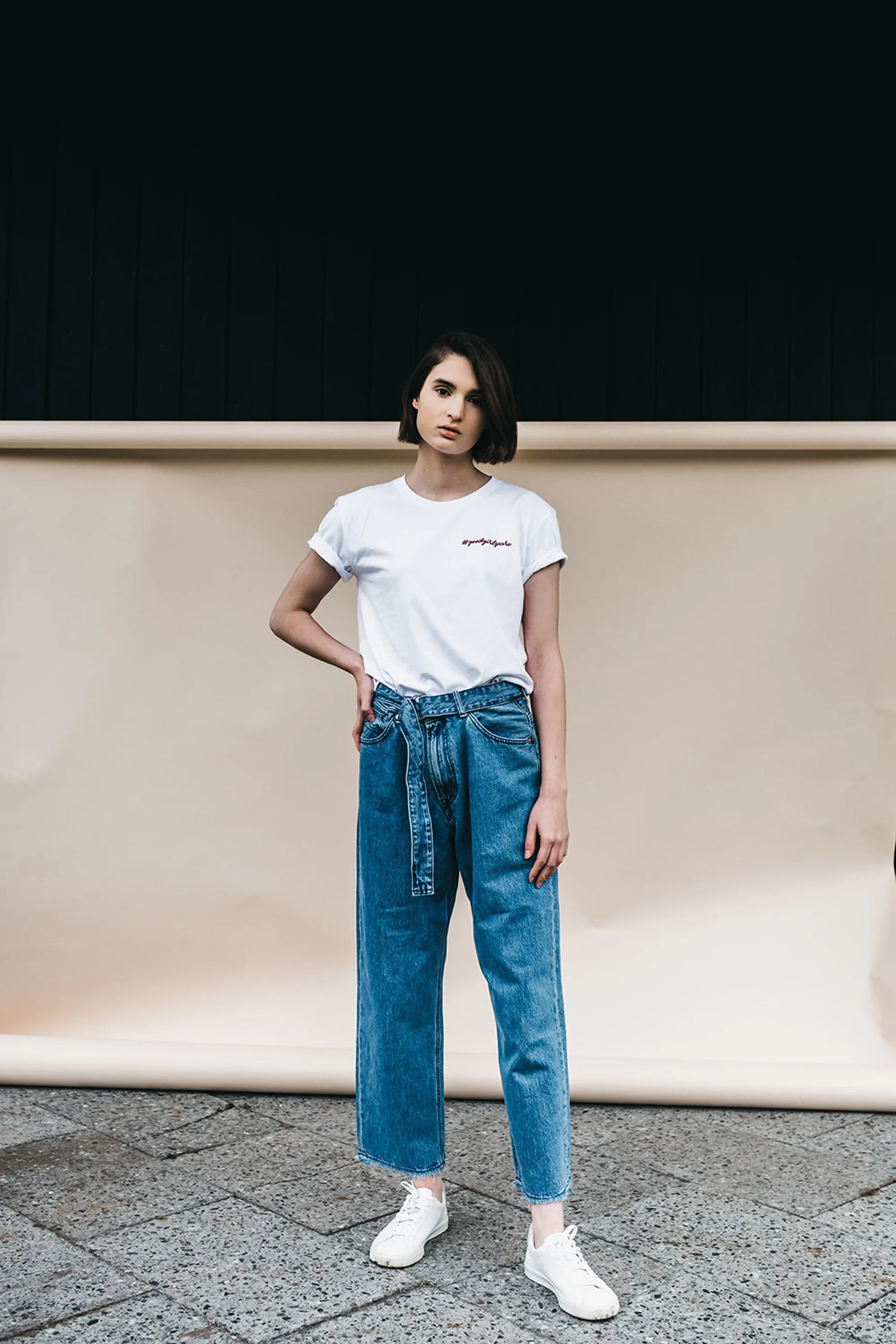 #goodgirlscare tee white & red embroidery <br> by thegreenlabels