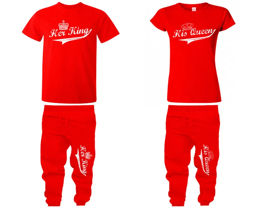 Her King and His Queen Couple Shirts and Jogger Pants, Top & Bottom Sets