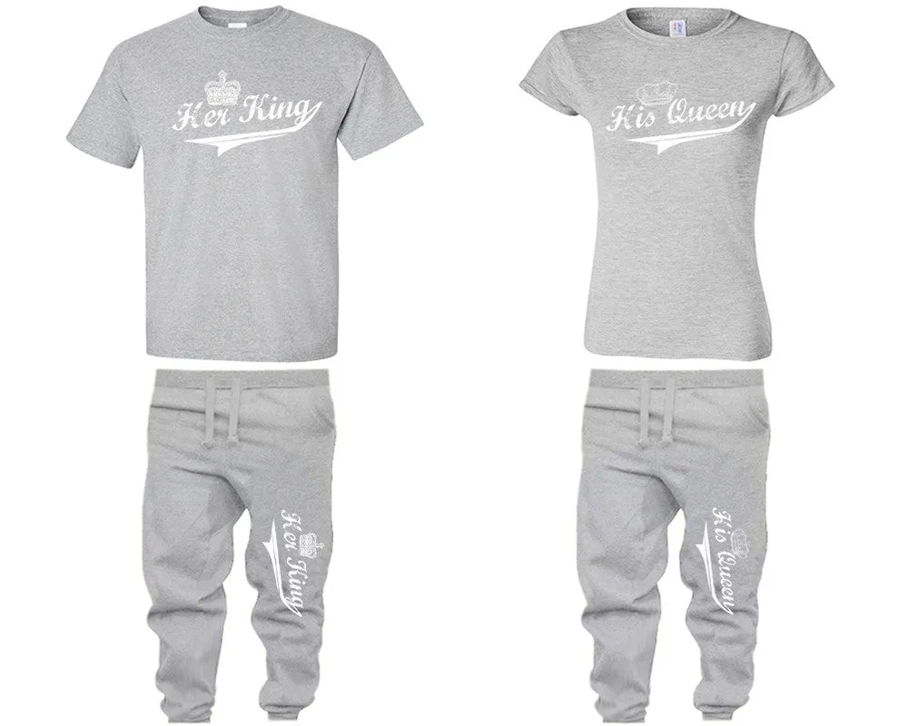 Her King and His Queen Couple Shirts and Jogger Pants, Top & Bottom Sets