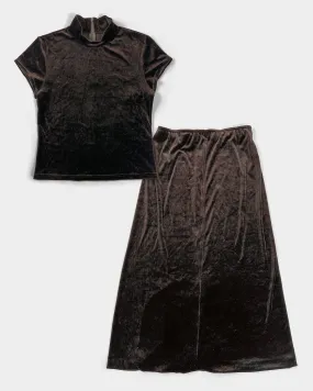 Hiroko Koshino Brown Velour Skirt   Top Set 1990's