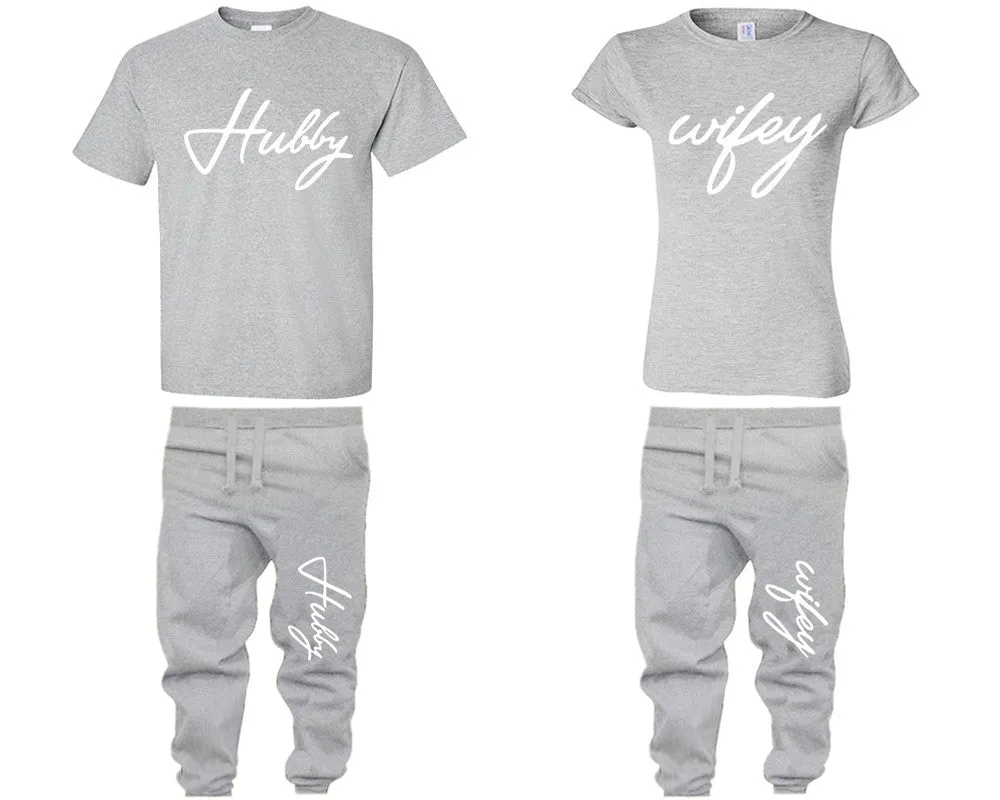 Hubby and Wifey Couple Shirts and Jogger Pants, Top & Bottom Sets