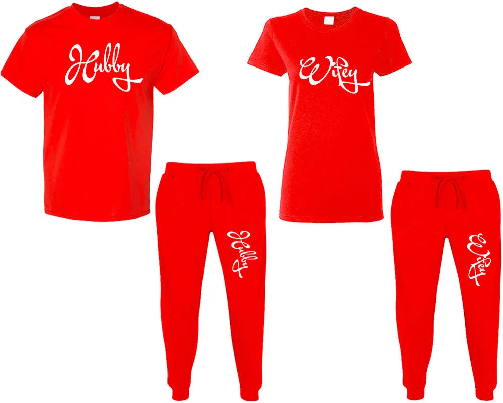 Hubby Wifey Couple Matching T Shirt and Jogger Pants Top & Bottom Sets