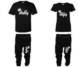 Hubby Wifey Couple Matching T Shirts and Jogger Pants Top Bottom Matching Set