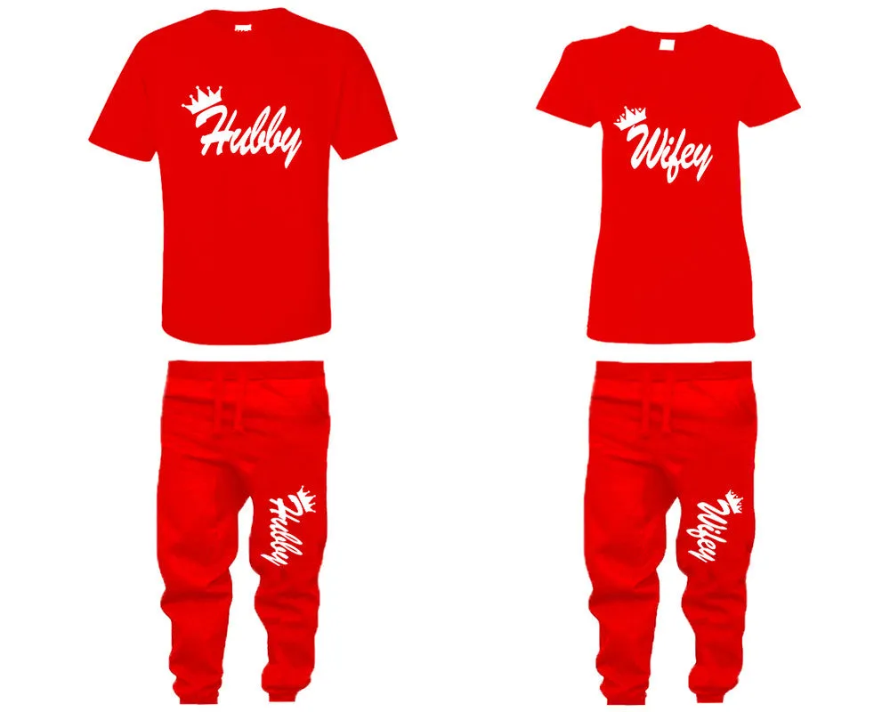 Hubby Wifey Couple Matching T Shirts and Jogger Pants Top Bottom Matching Set