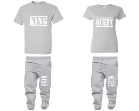 King Queen Couple Matching T Shirts and Jogger Pants Top Bottom Matching Set