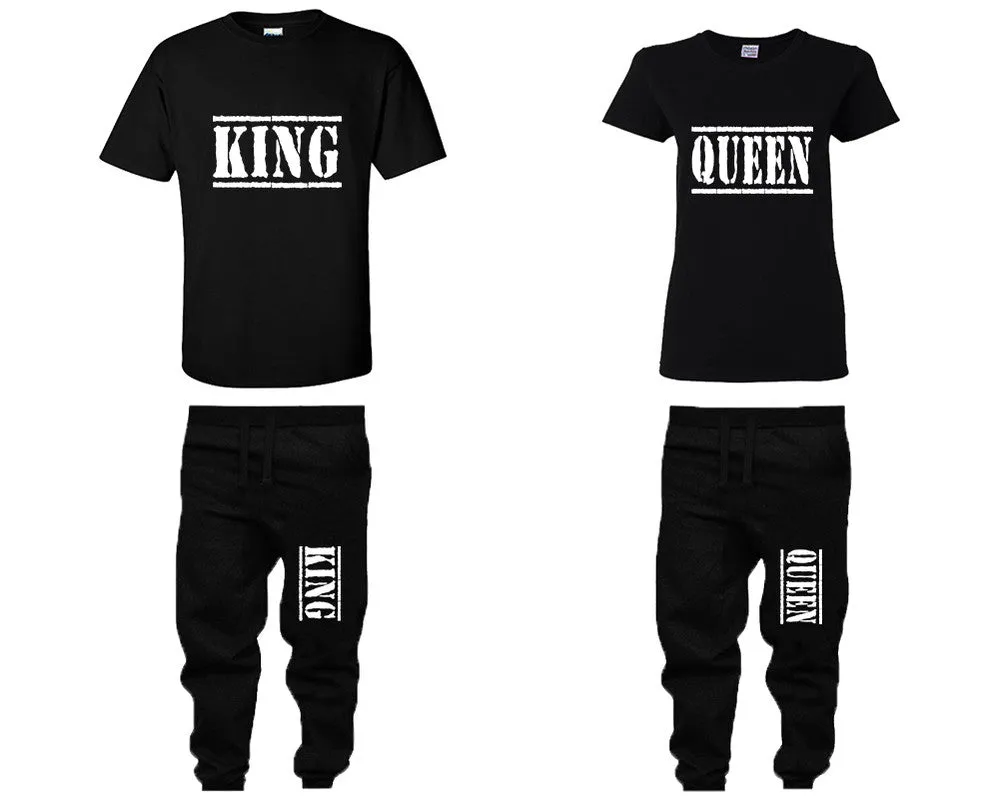 King Queen Couple Matching T Shirts and Jogger Pants Top Bottom Matching Set