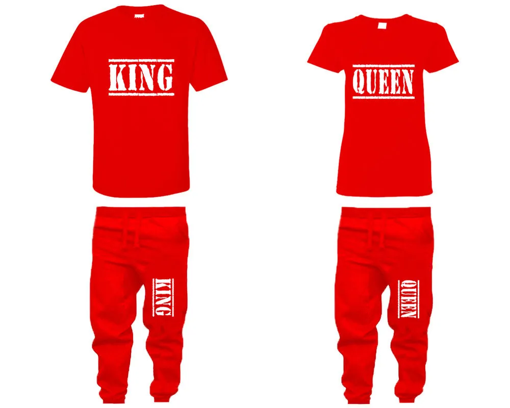 King Queen Couple Matching T Shirts and Jogger Pants Top Bottom Matching Set