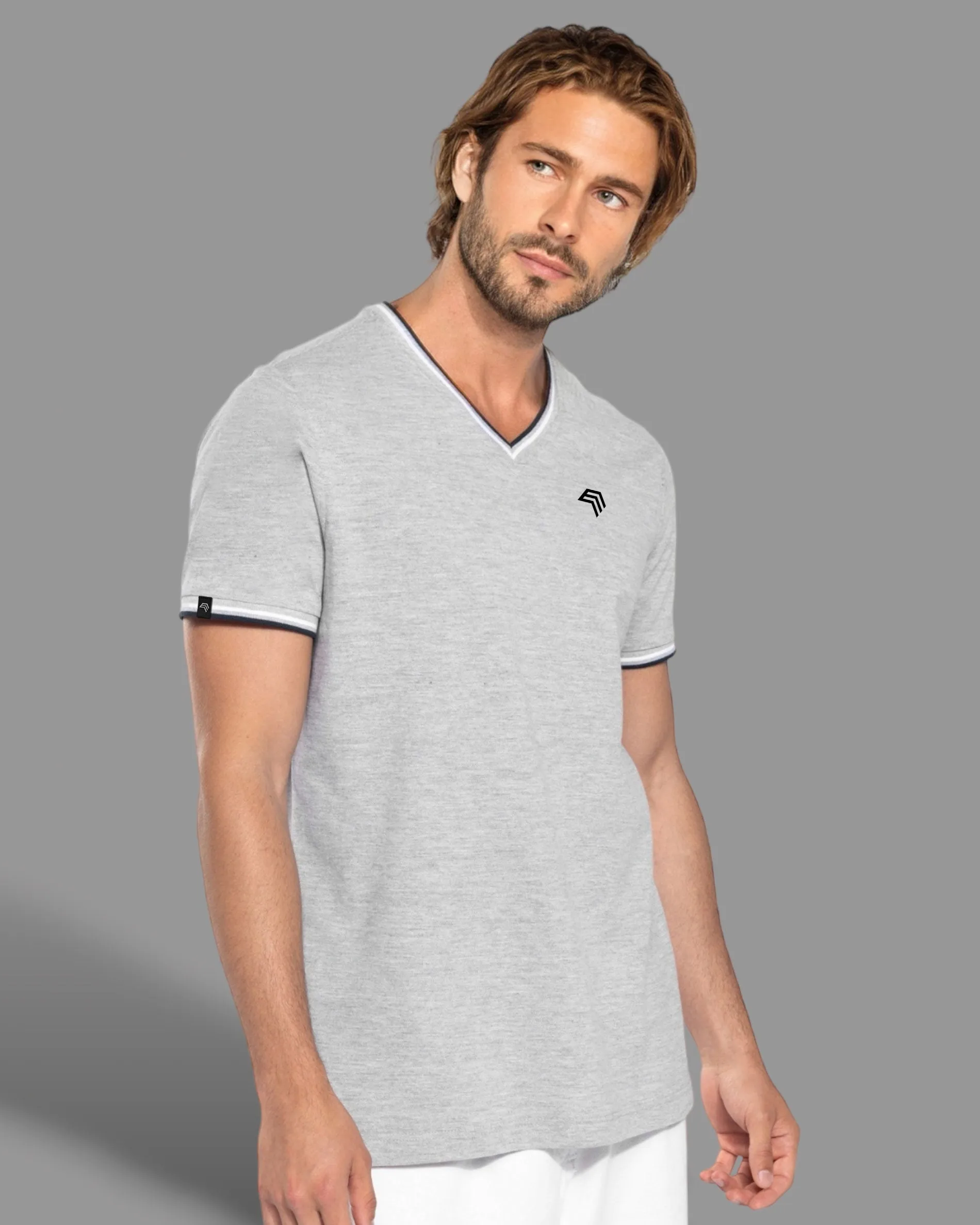 KRB K374 ― Bi-color Piqué-Trikot V-Neck T-Shirt - Schwarz / Grau / Weiß