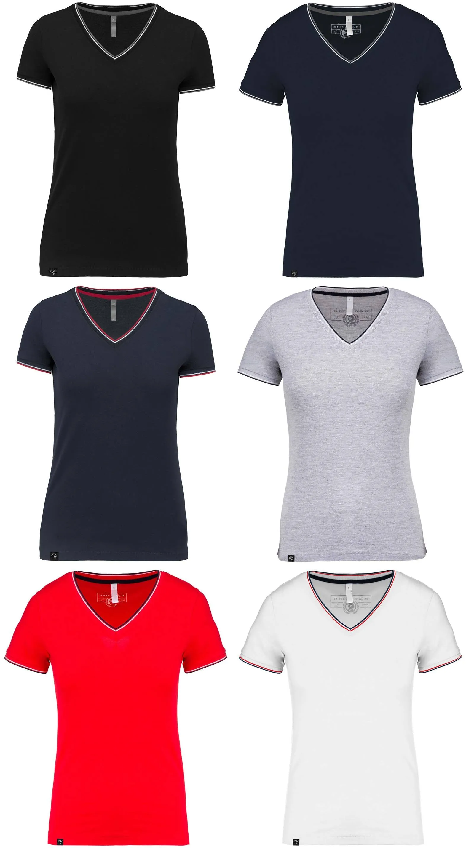 KRB K394 ― Damen Piqué-Trikot V-Neck T-Shirt - Rot / Blau / Weiß