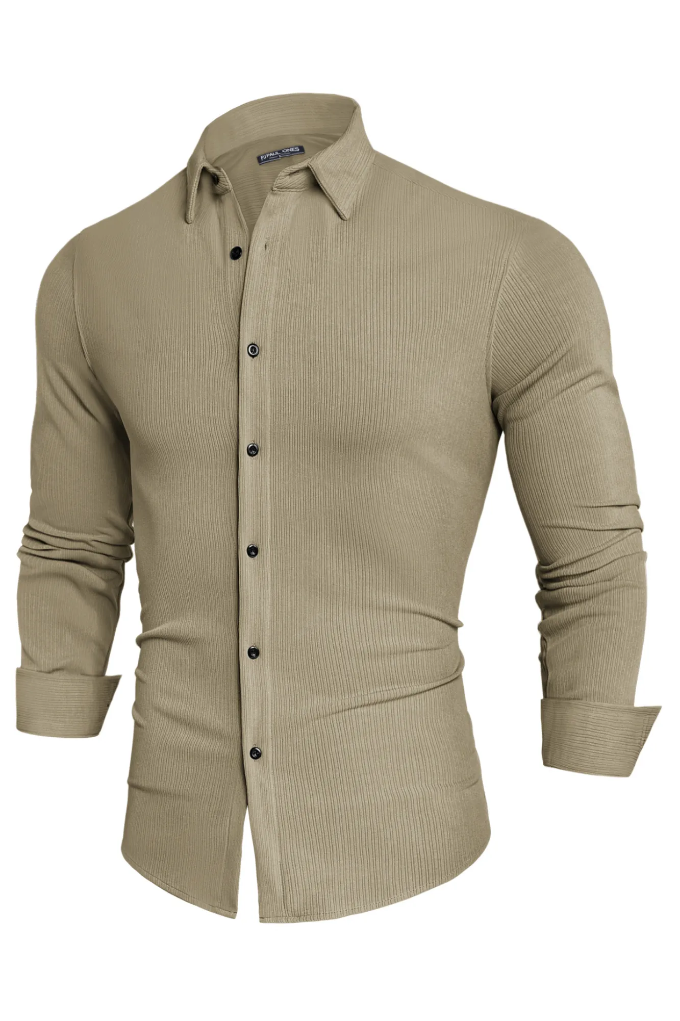 Men Curved Hem Shirt Casual Long Sleeve Lapel Collar Button-up Tops