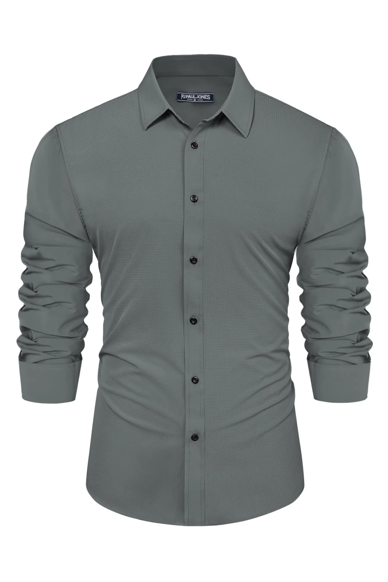 Men Stylish Shirt Long Sleeve Classic Collar Curved Hem Button-up Tops