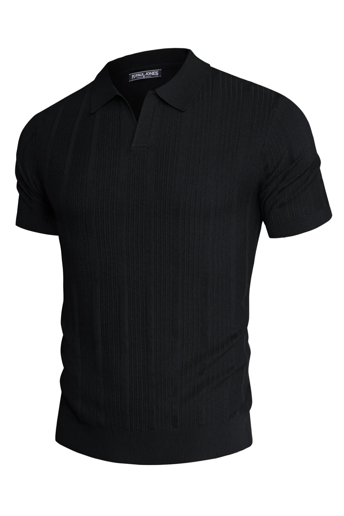 Mens Polo Shirts Textured Knit V-Neck Golf Polo Shirts