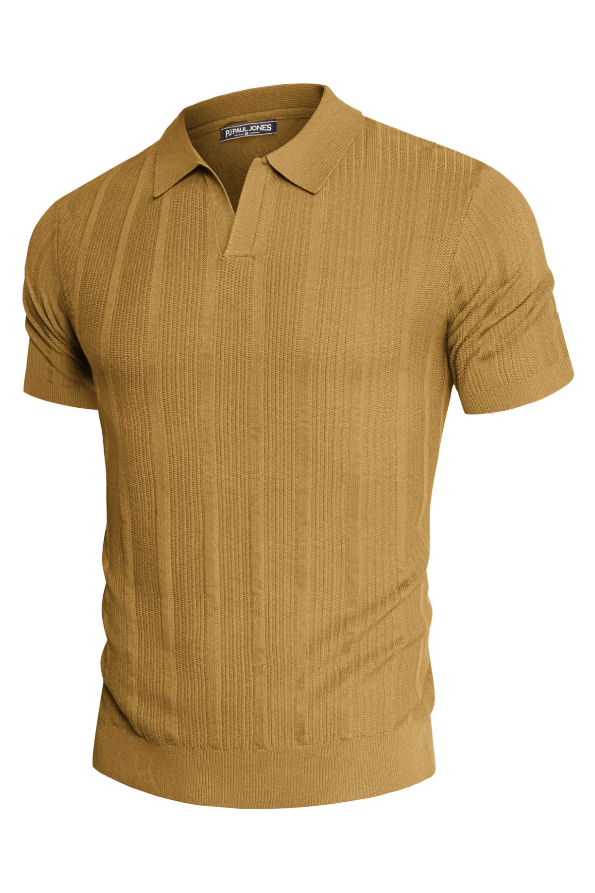 Mens Polo Shirts Textured Knit V-Neck Golf Polo Shirts