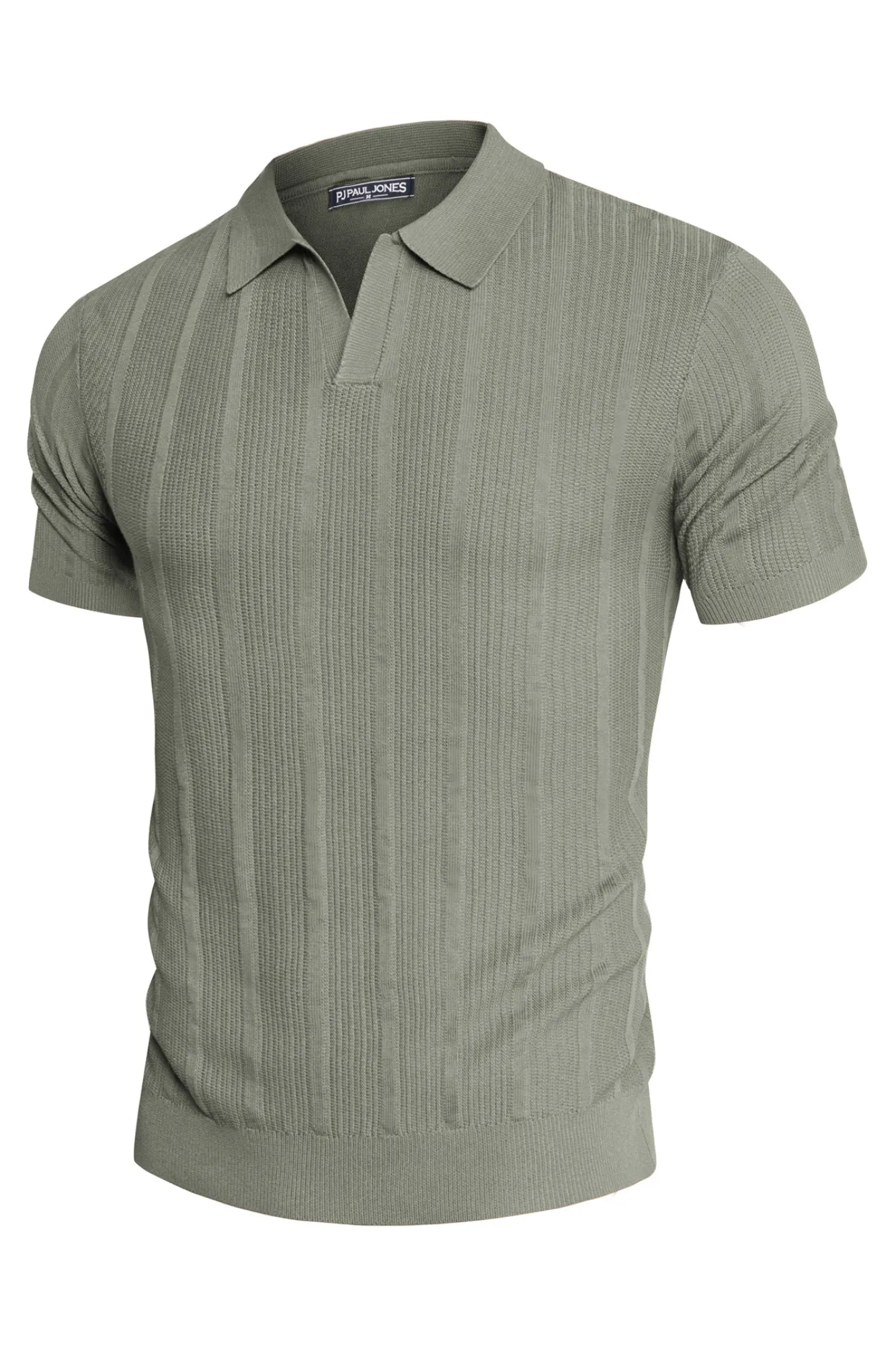 Mens Polo Shirts Textured Knit V-Neck Golf Polo Shirts