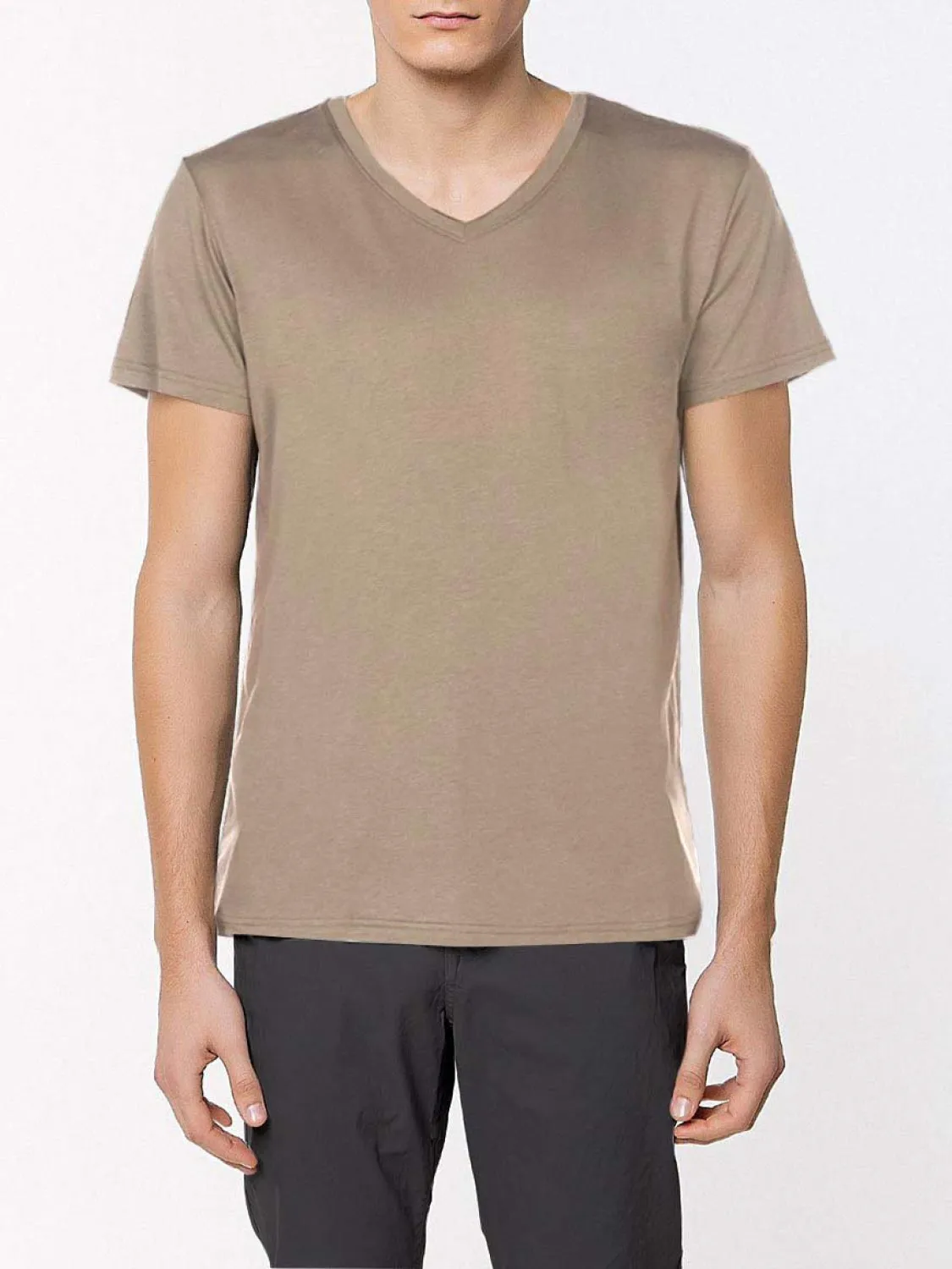 Modal Blend V-neck T-shirt Beige