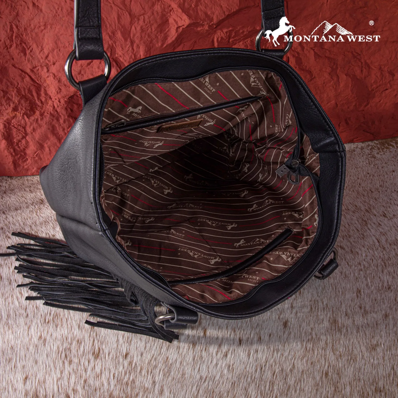 MW1242G-8317  Montana West Embroidered Feather Collection Concealed Carry Tote