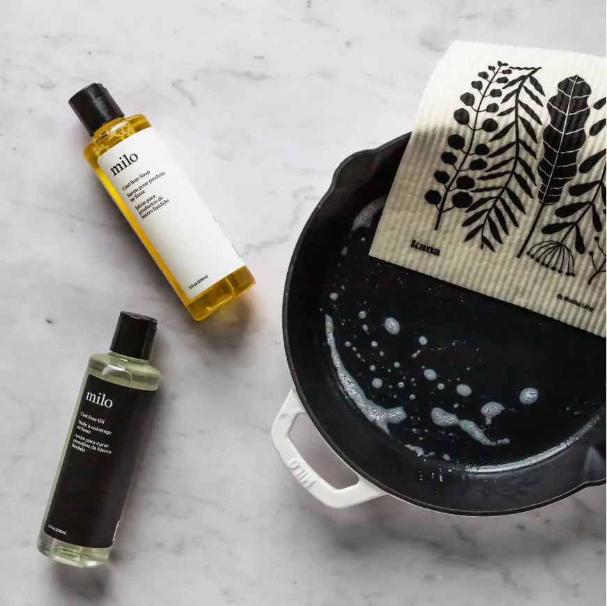 Natural Cast-Iron Soap and Seasoning Oil Bundle