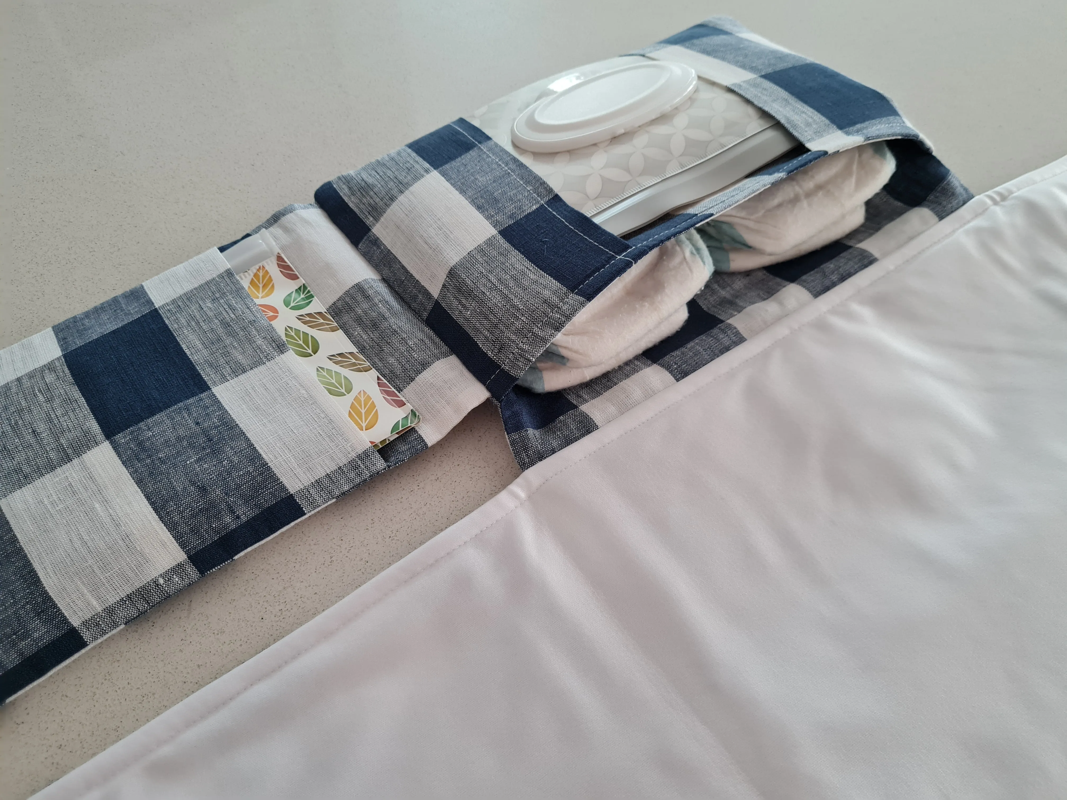 Navy Gingham linen Nappy change mat clutch (Pre Order - Dispatches in 10-12 days)